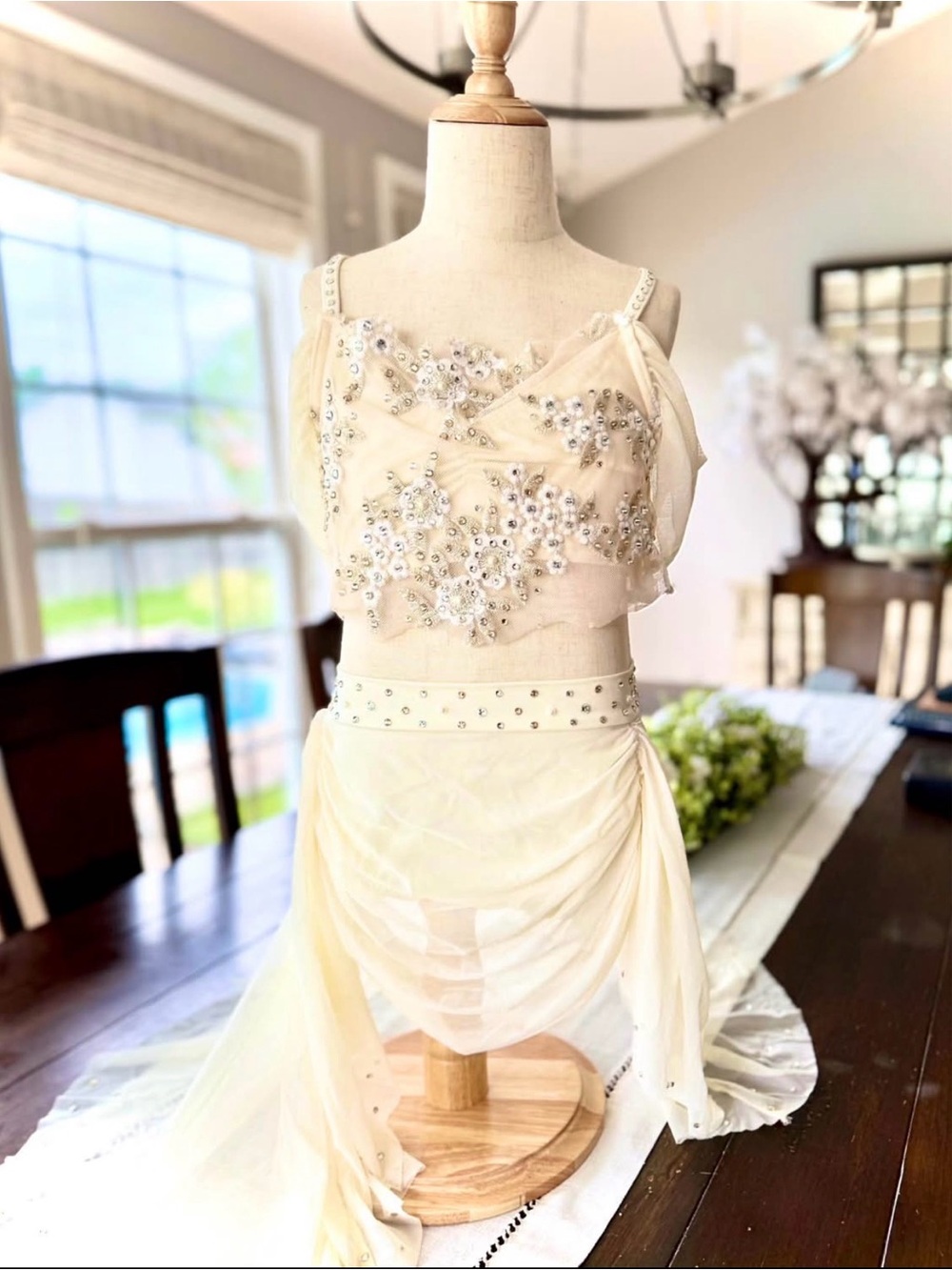 Ivory Sequin Dance Costume Top and Skirt Set